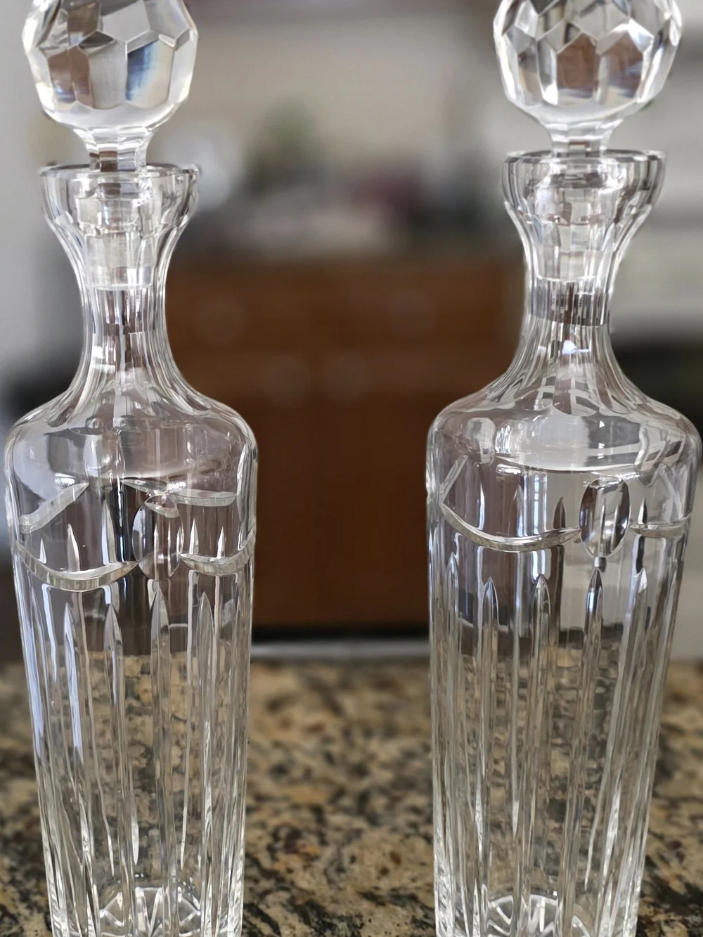 Clear Crystal Glass Decanter Pair - With Stoppers